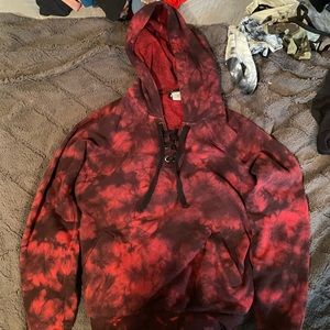 red/black tye dye hoodie hot topic